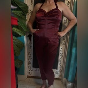 Unique Vintage Deep Red Halter Jumpsuit